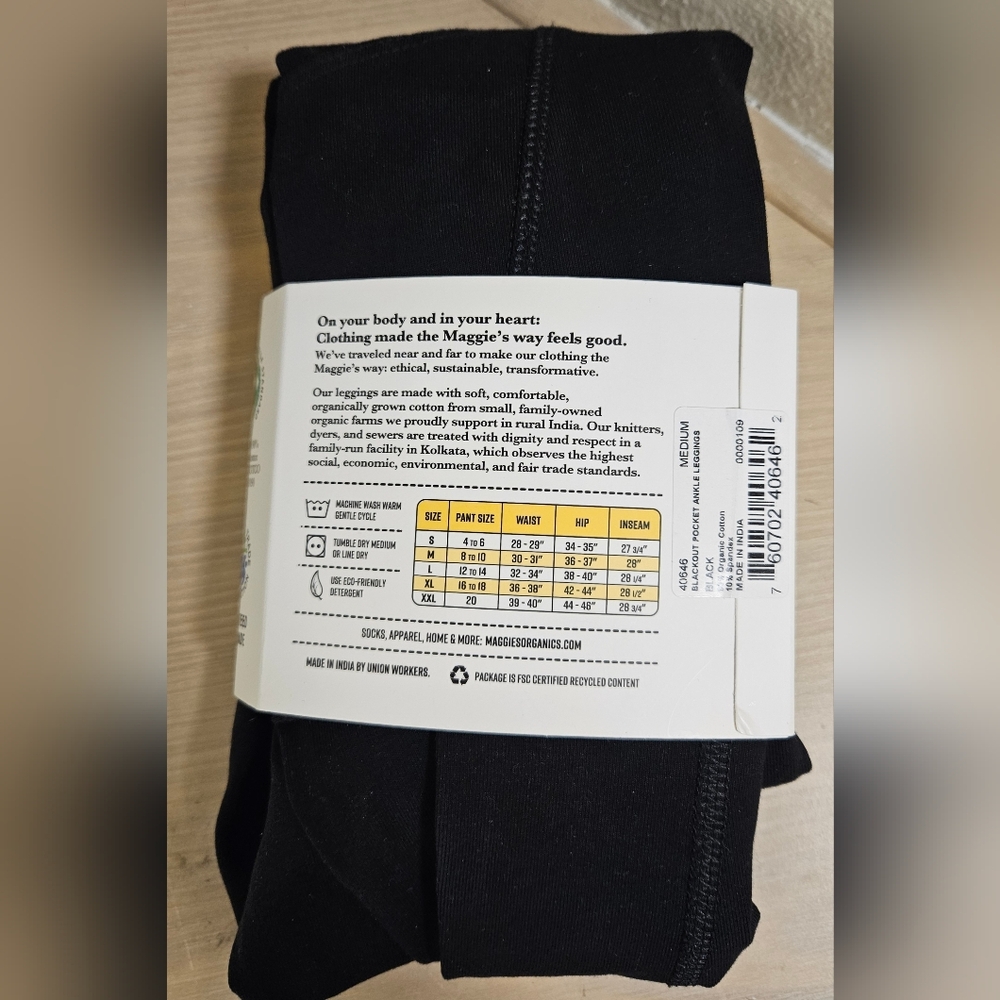 Maggies Organics Women’s Blackout Cotton Side Pocket Leggings Ankle - M - Picture 5 of 6